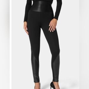 Bebe Women's Black Leggings with Sleek Leather Accents